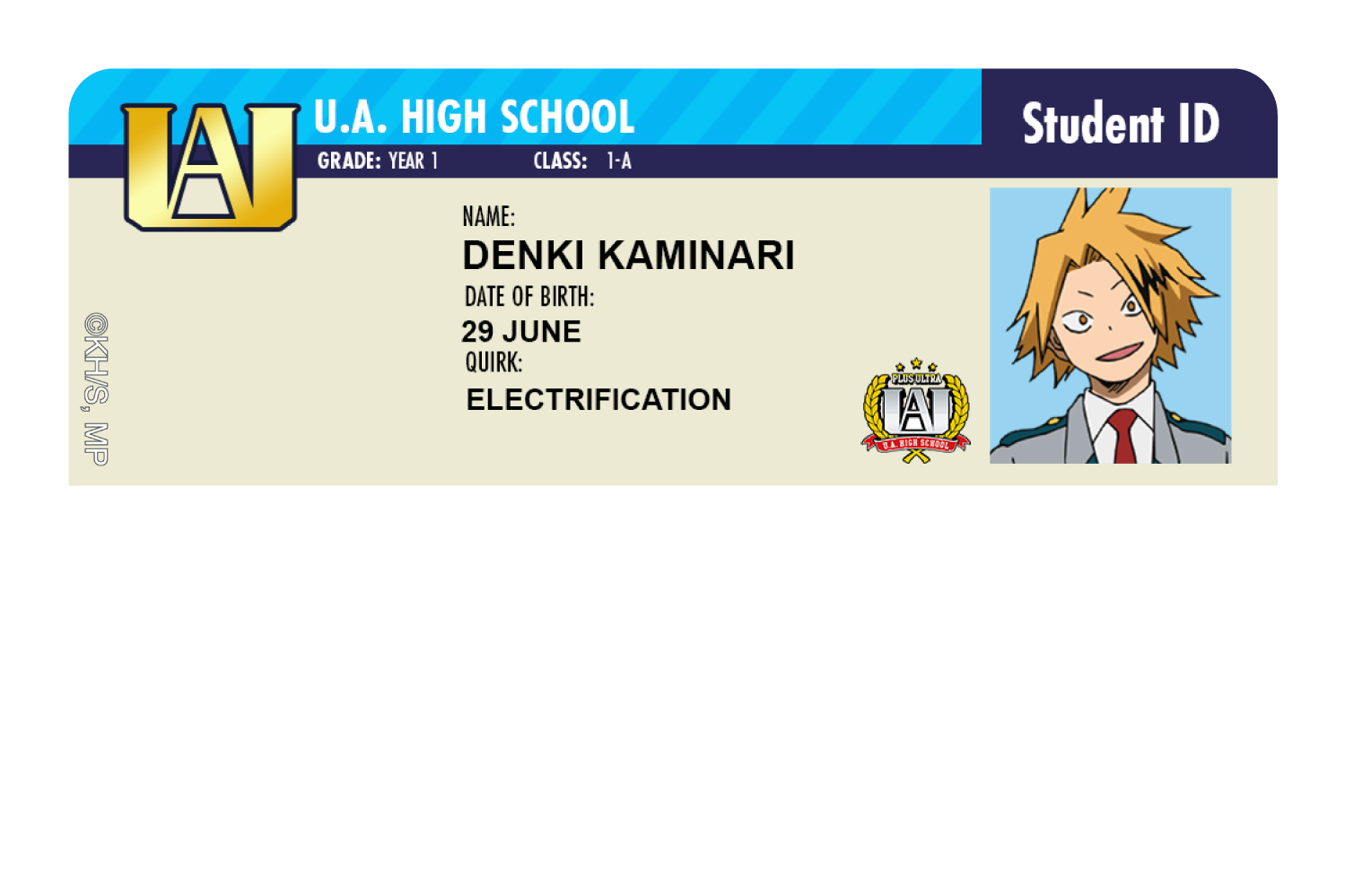 Student ID - Denki Kaminari - Card Covers - My Hero Academia - CUCU Covers