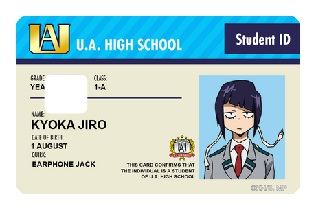 Student ID - Kyoka Jiro - Card Covers - My Hero Academia - CUCU Covers