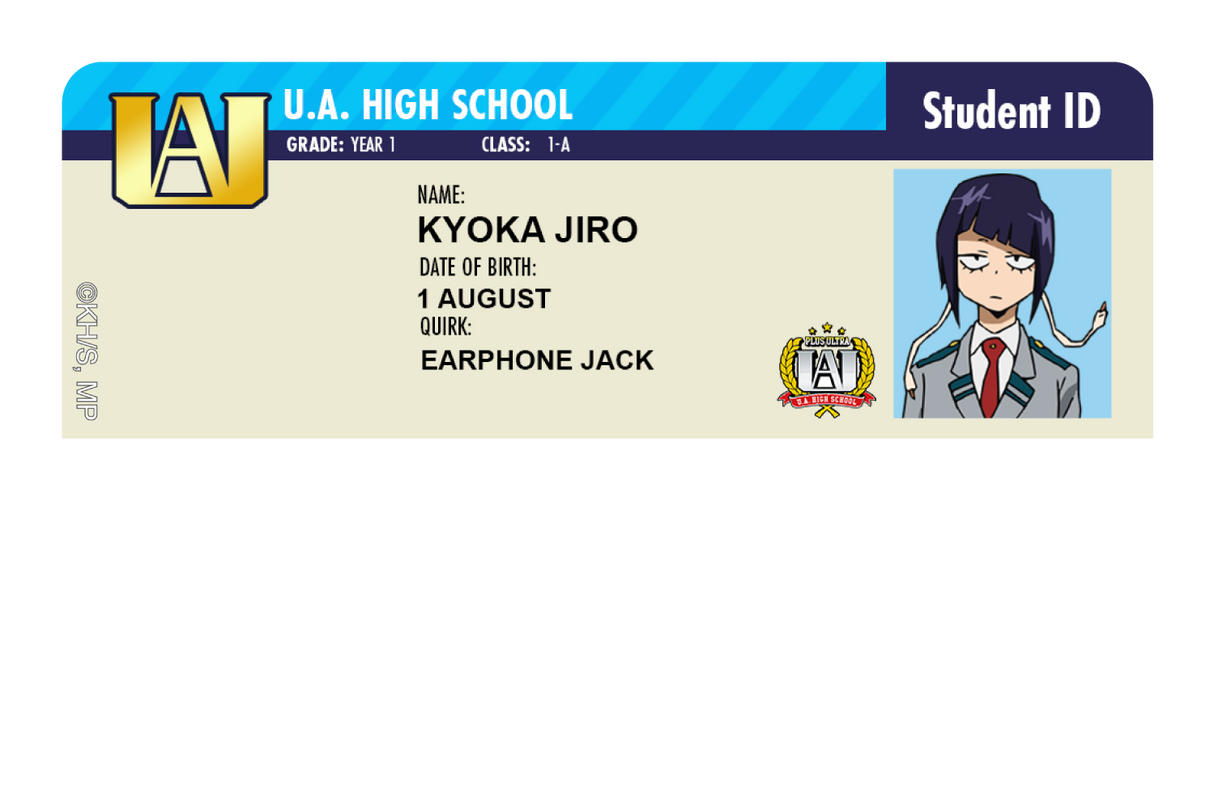 Student ID - Kyoka Jiro - Card Covers - My Hero Academia - CUCU Covers