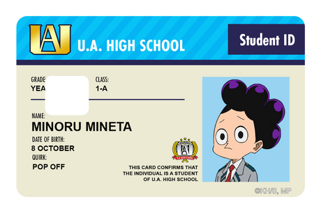 Student ID - Minoru Mineta - Card Covers - My Hero Academia - CUCU Covers