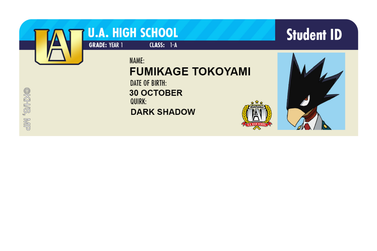 Student ID - Fumikage Tokoyami - Card Covers - My Hero Academia - CUCU Covers