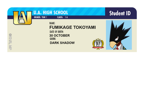 Student ID - Fumikage Tokoyami - Card Covers - My Hero Academia - CUCU Covers