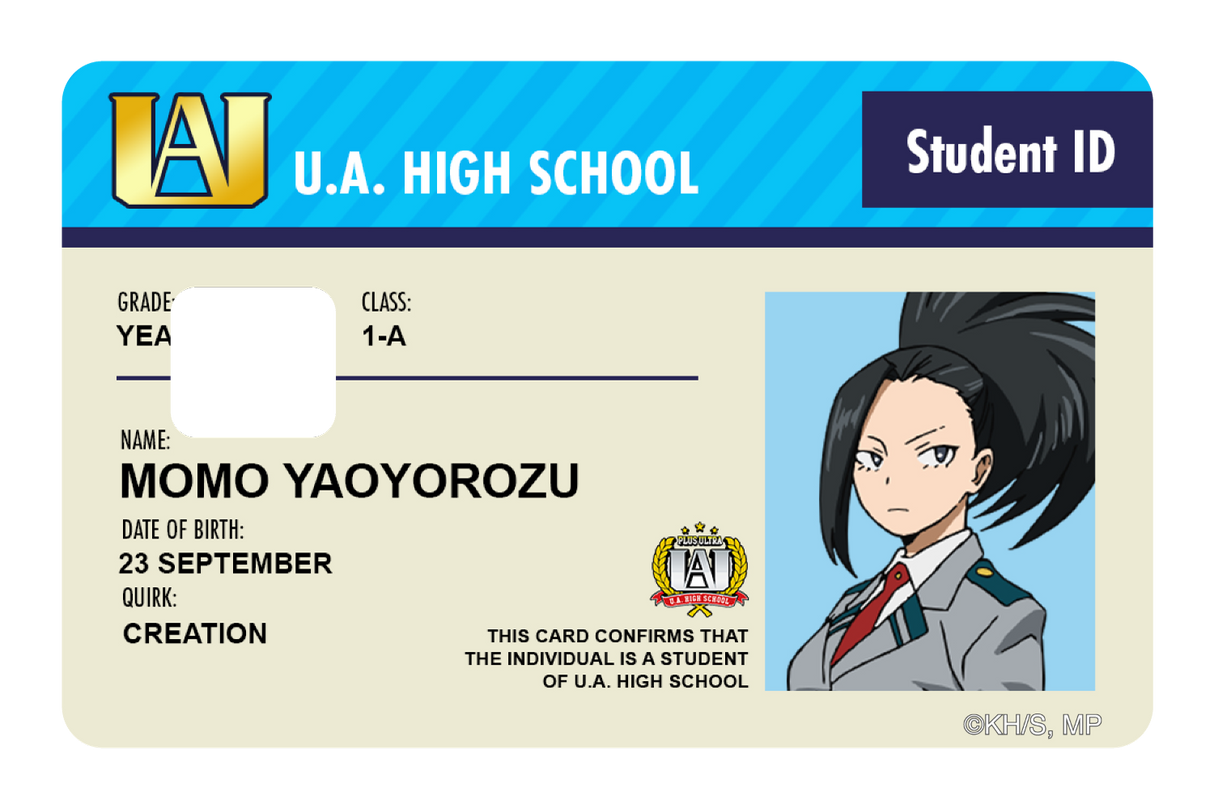 Student ID - Momo Yaoyorozu - Card Covers - My Hero Academia - CUCU Covers