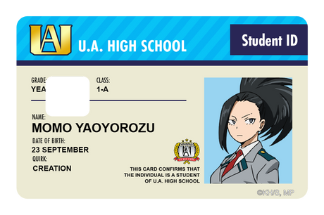 Student ID - Momo Yaoyorozu - Card Covers - My Hero Academia - CUCU Covers