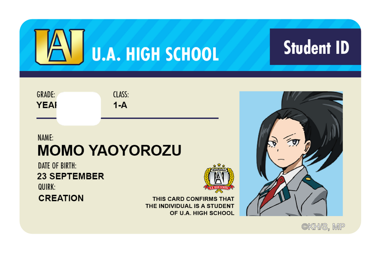 Student ID - Momo Yaoyorozu - Card Covers - My Hero Academia - CUCU Covers