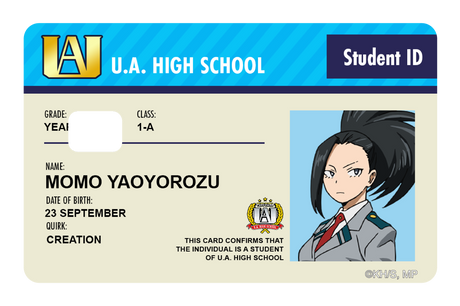 Student ID - Momo Yaoyorozu - Card Covers - My Hero Academia - CUCU Covers