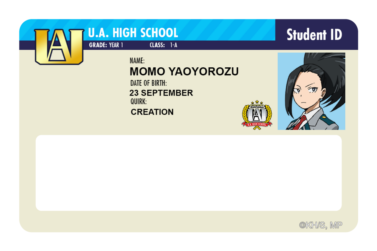 Student ID - Momo Yaoyorozu - Card Covers - My Hero Academia - CUCU Covers