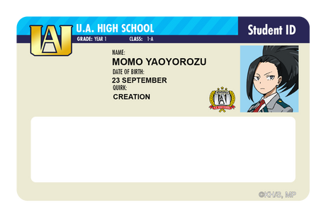 Student ID - Momo Yaoyorozu - Card Covers - My Hero Academia - CUCU Covers