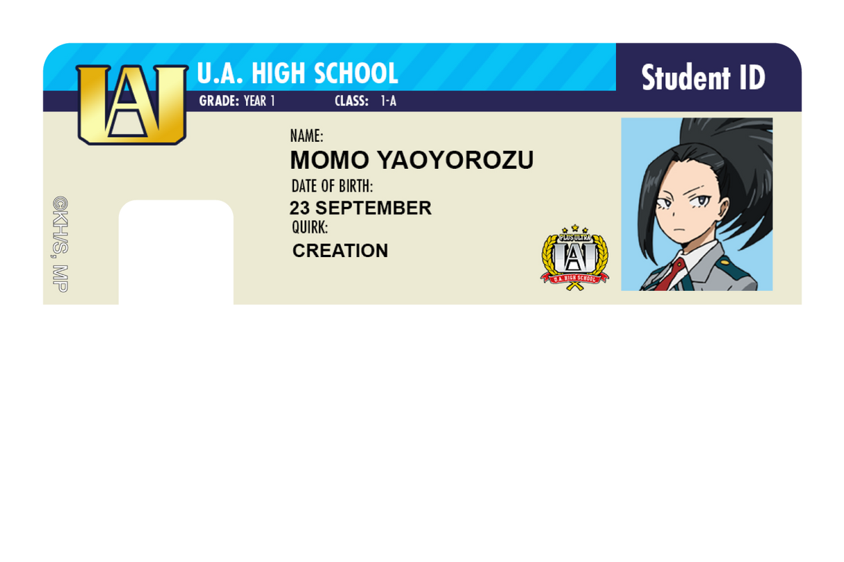 Student ID - Momo Yaoyorozu - Card Covers - My Hero Academia - CUCU Covers