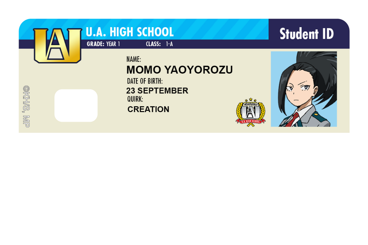 Student ID - Momo Yaoyorozu - Card Covers - My Hero Academia - CUCU Covers