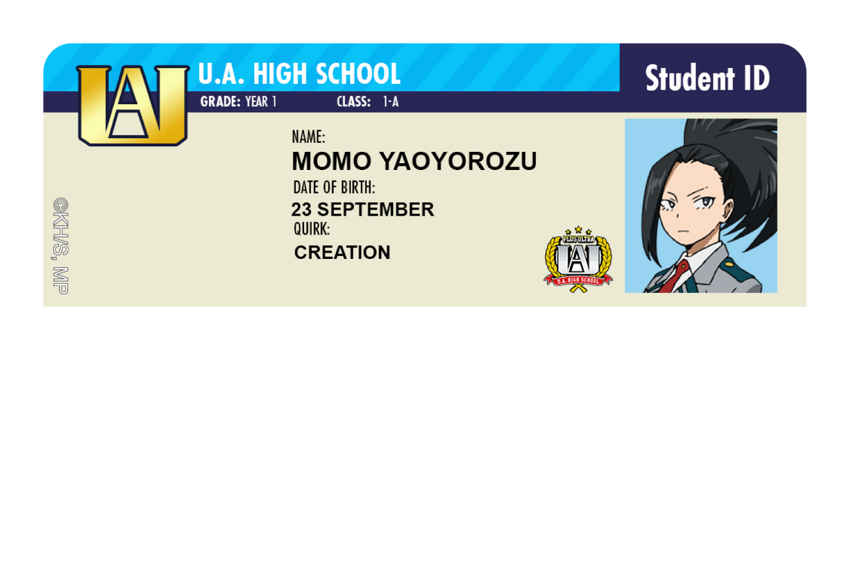 Student ID - Momo Yaoyorozu - Card Covers - My Hero Academia - CUCU Covers