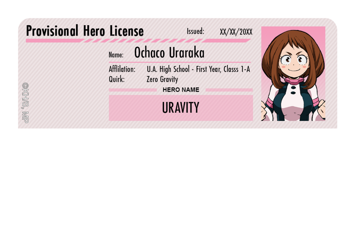 Hero License - Ochaco Uraraka - Card Covers - My Hero Academia - CUCU Covers