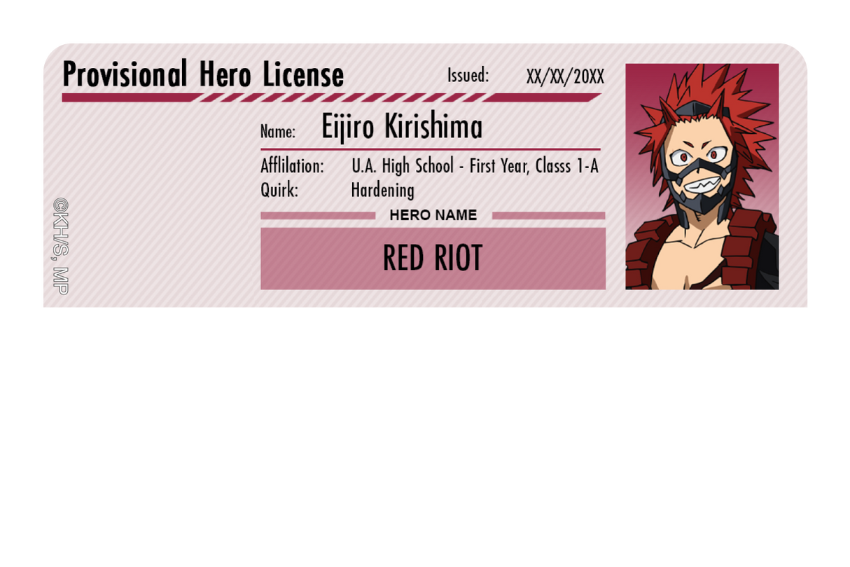 Hero License - Eijiro Kirishima - Card Covers - My Hero Academia - CUCU Covers