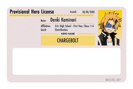 Hero License - Denki Kaminari - Card Covers - My Hero Academia - CUCU Covers