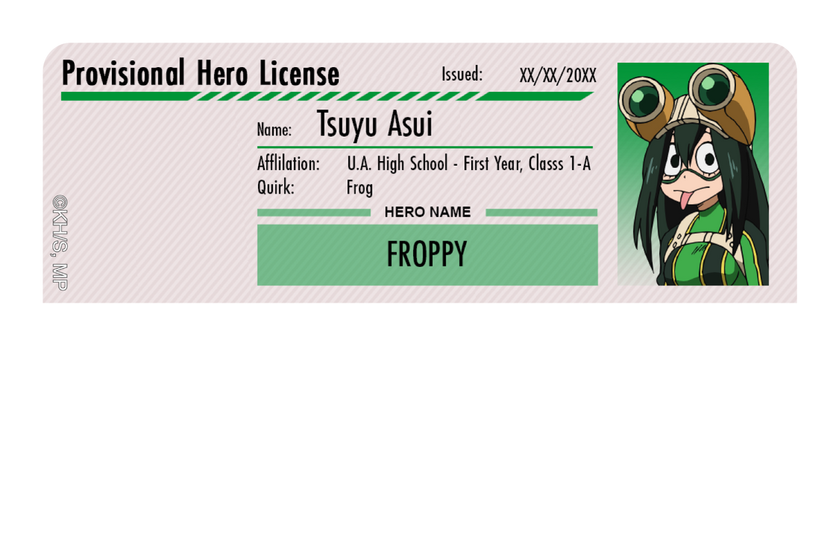 Hero License - Tsuyu Asui - Card Covers - My Hero Academia - CUCU Covers