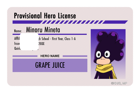 Hero License - Minoru Mineta - Card Covers - My Hero Academia - CUCU Covers