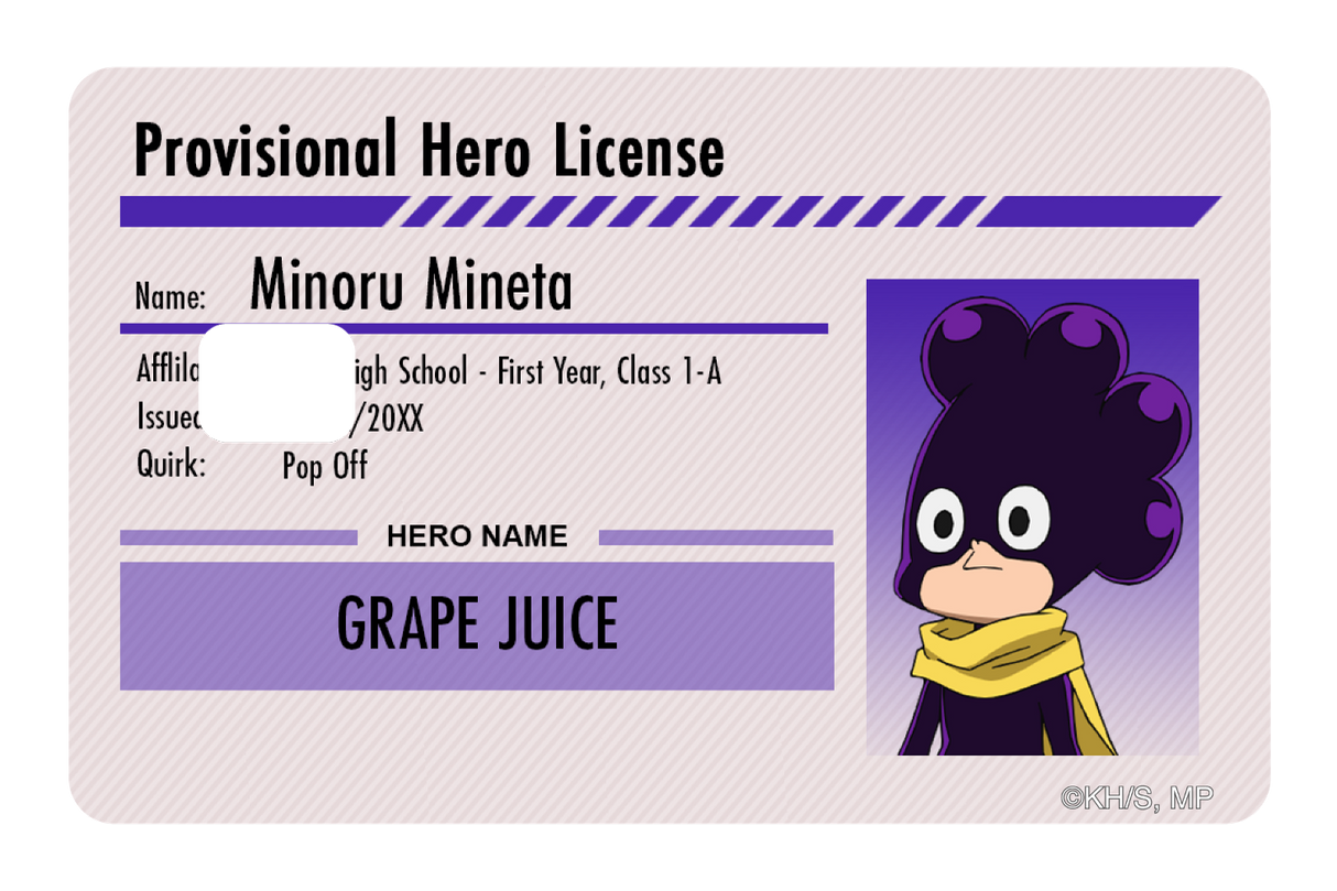 Hero License - Minoru Mineta - Card Covers - My Hero Academia - CUCU Covers