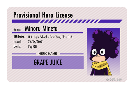 Hero License - Minoru Mineta - Card Covers - My Hero Academia - CUCU Covers