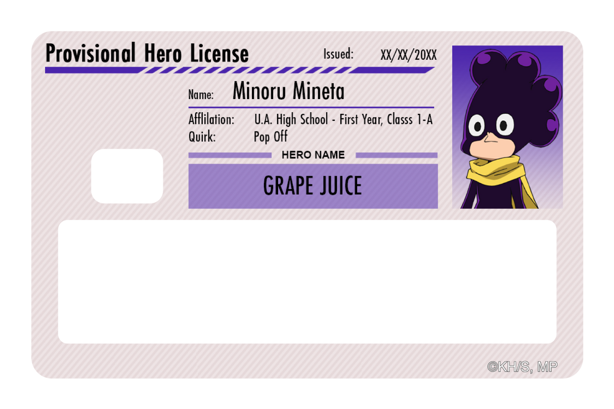 Hero License - Minoru Mineta - Card Covers - My Hero Academia - CUCU Covers