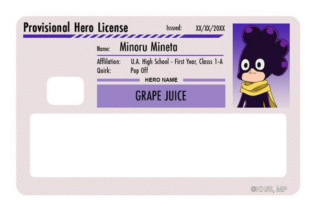 Hero License - Minoru Mineta - Card Covers - My Hero Academia - CUCU Covers