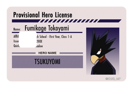 Hero License - Fumikage Tokoyami - Card Covers - My Hero Academia - CUCU Covers