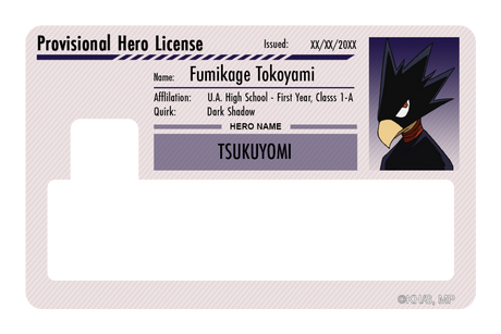 Hero License - Fumikage Tokoyami - Card Covers - My Hero Academia - CUCU Covers