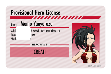 Hero License - Momo Yaoyorozu - Card Covers - My Hero Academia - CUCU Covers