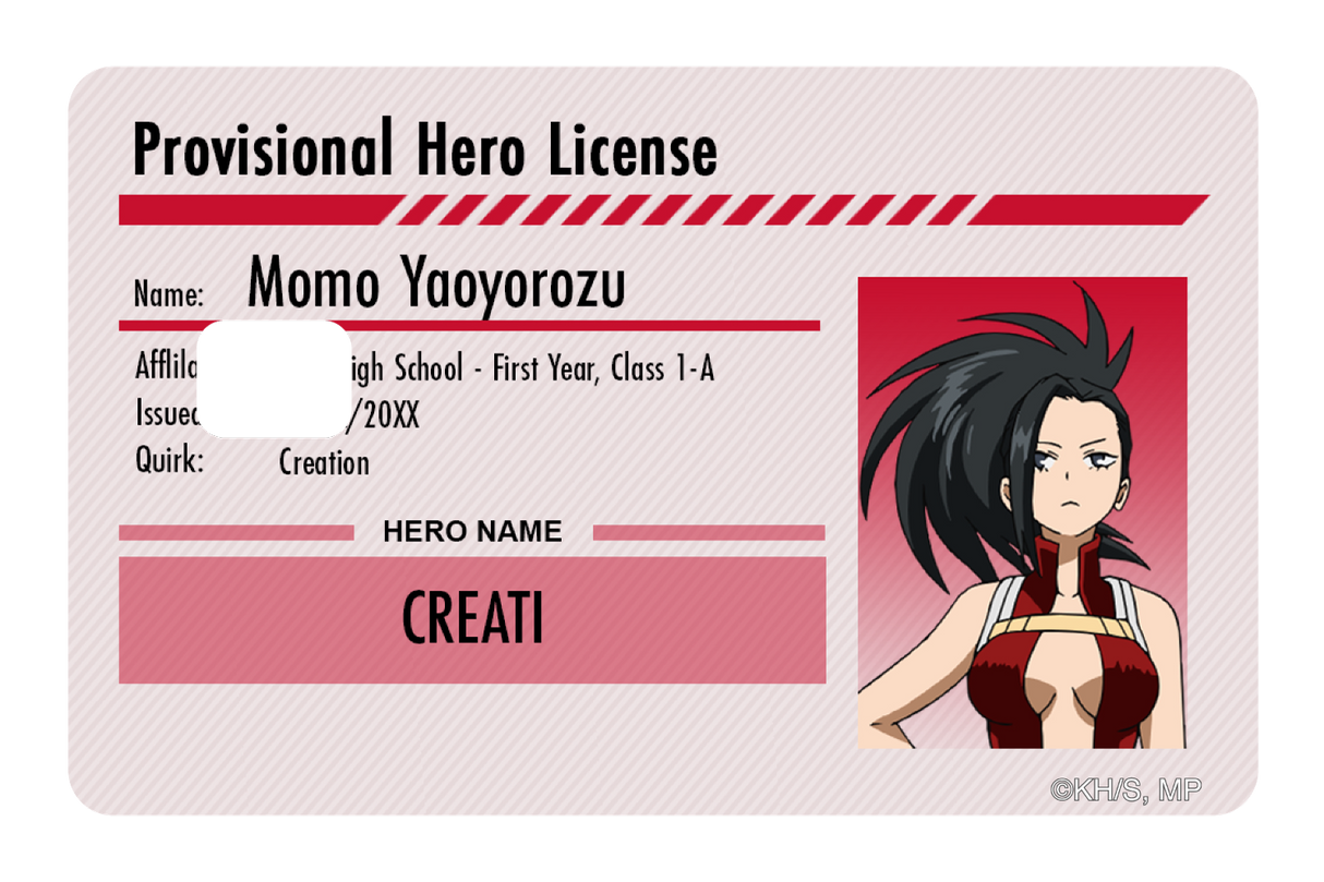 Hero License - Momo Yaoyorozu - Card Covers - My Hero Academia - CUCU Covers