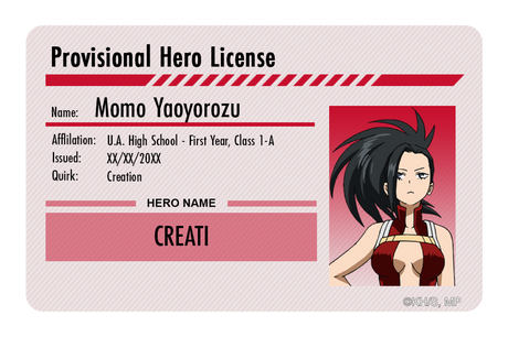 Hero License - Momo Yaoyorozu - Card Covers - My Hero Academia - CUCU Covers