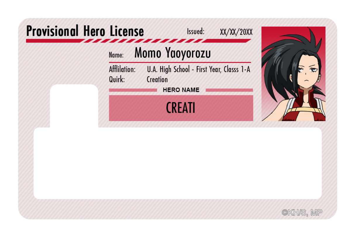 Hero License - Momo Yaoyorozu - Card Covers - My Hero Academia - CUCU Covers