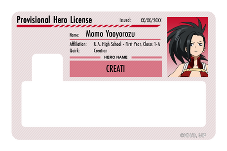 Hero License - Momo Yaoyorozu - Card Covers - My Hero Academia - CUCU Covers