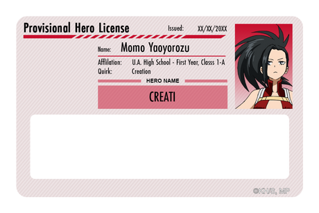 Hero License - Momo Yaoyorozu - Card Covers - My Hero Academia - CUCU Covers