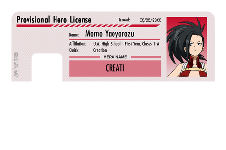 Hero License - Momo Yaoyorozu - Card Covers - My Hero Academia - CUCU Covers