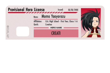 Hero License - Momo Yaoyorozu - Card Covers - My Hero Academia - CUCU Covers