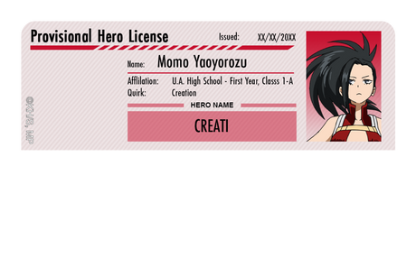 Hero License - Momo Yaoyorozu - Card Covers - My Hero Academia - CUCU Covers