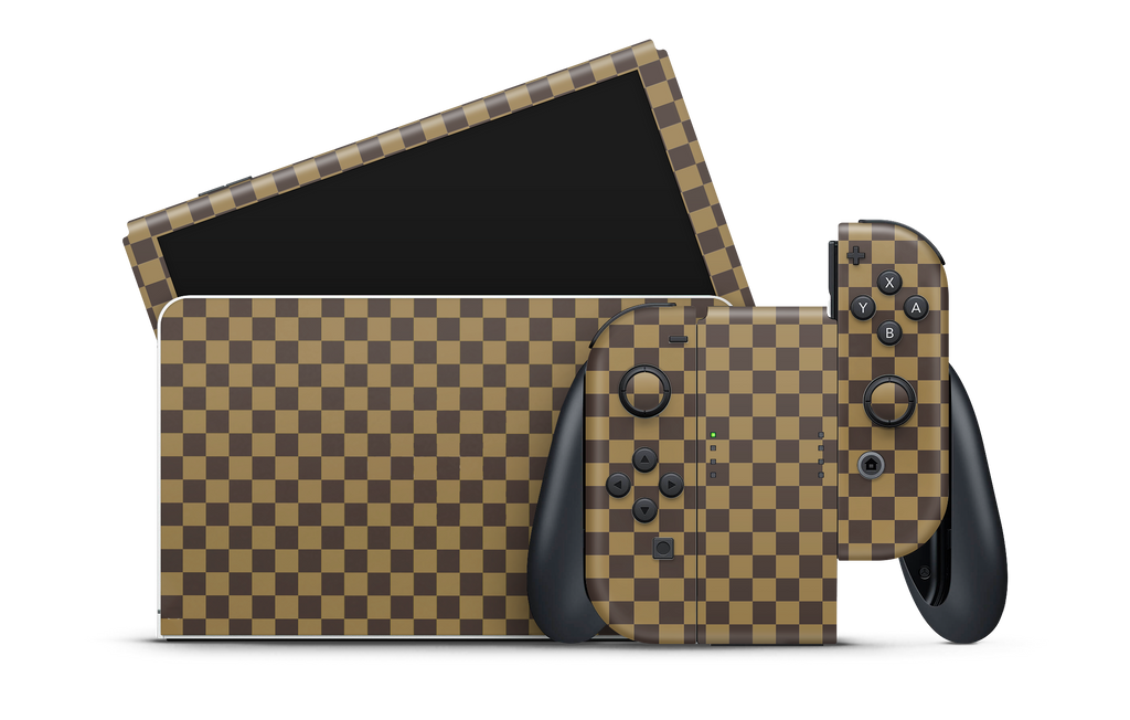 Nintendo Switch OLED Skin Checkers brown